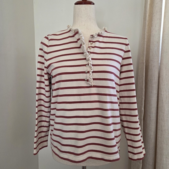 Sezane Gael Mariniere Striped Button Down Top, Rosewood, Medium - Picture 2 of 13
